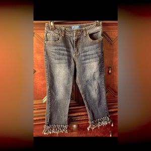 Arizona cropped fringe jeans.  Girls size 16.  Like new! Blue.